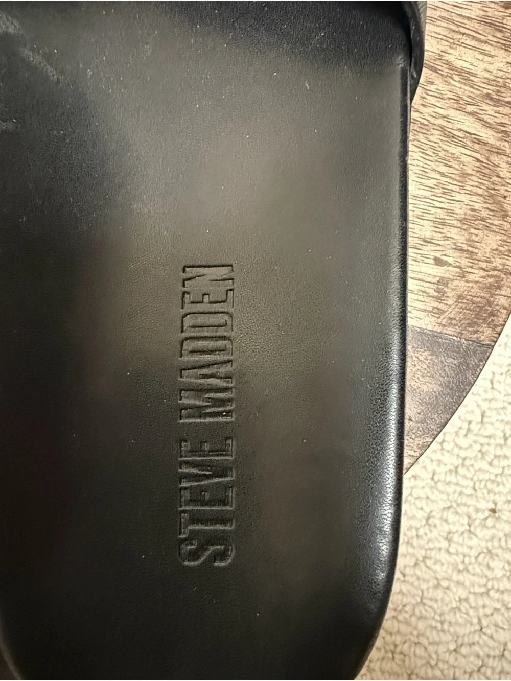 Steve Madden Black Slide Sandals with Gold Ring Accent